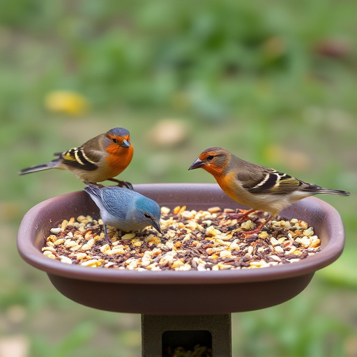 Seed-filled tray for ground-feeding birds