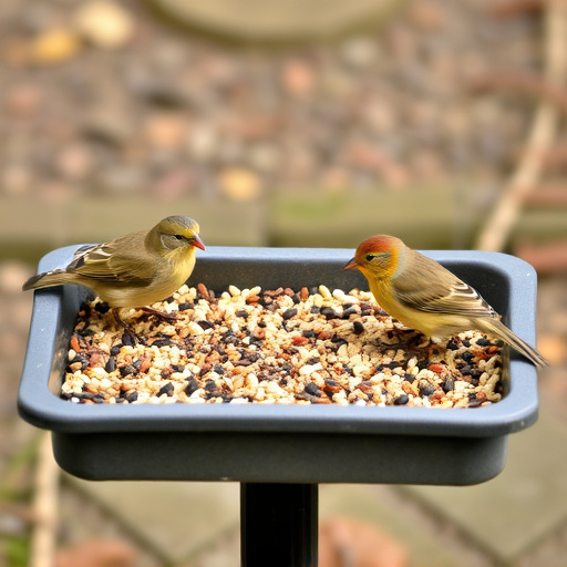 Seed-filled tray for ground-feeding birds