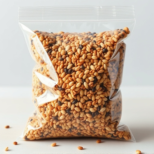 Seed mix in transparent plastic bag