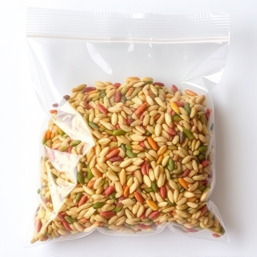 Seed mix in transparent plastic bag