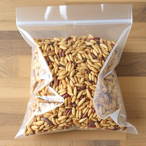 Seed mix in transparent plastic bag