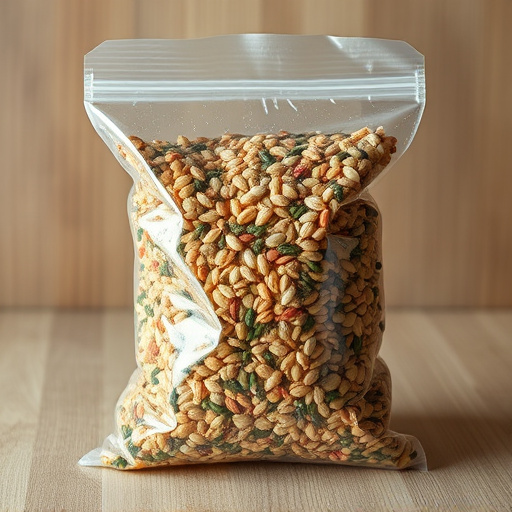 Seed mix in transparent plastic bag
