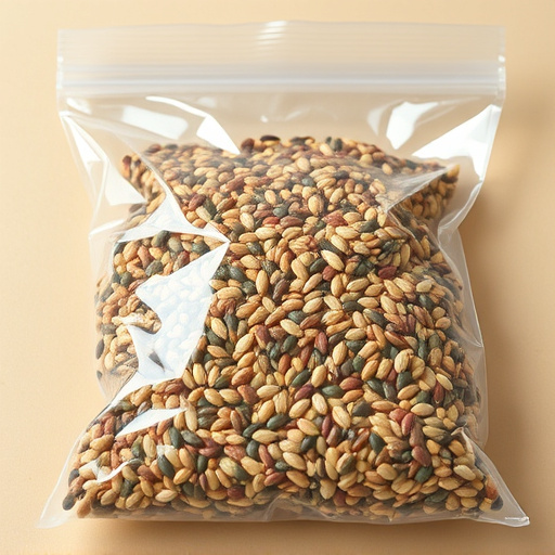 Seed mix in transparent plastic bag