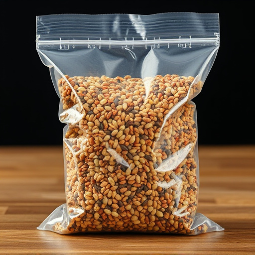 Seed mix in transparent plastic bag
