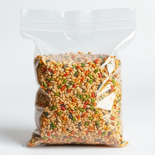 Seed mix in transparent plastic bag