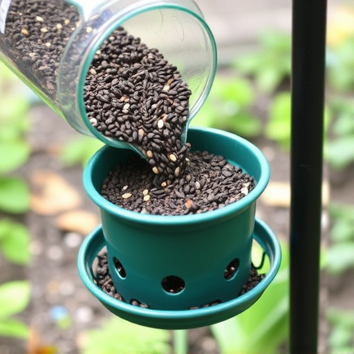 Seed mix poured into garden feeder