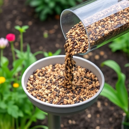 Seed mix poured into garden feeder