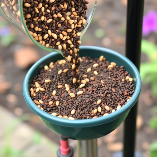 Seed mix poured into garden feeder