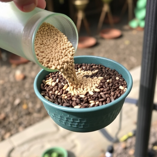 Seed mix poured into garden feeder