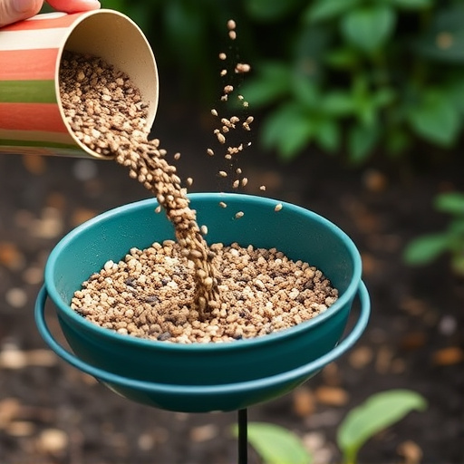 Seed mix poured into garden feeder