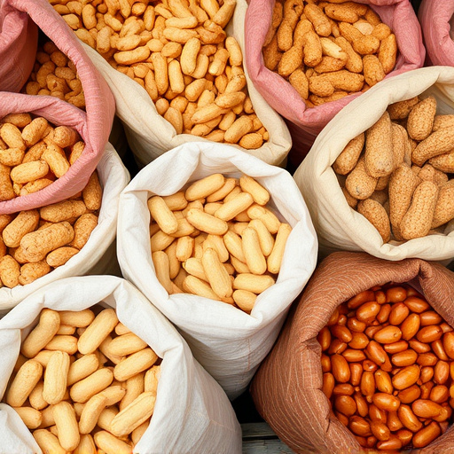 Selection of bird peanuts in bags
