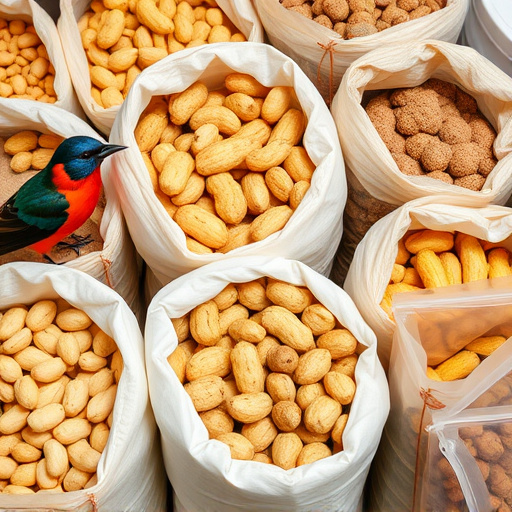 Selection of bird peanuts in bags