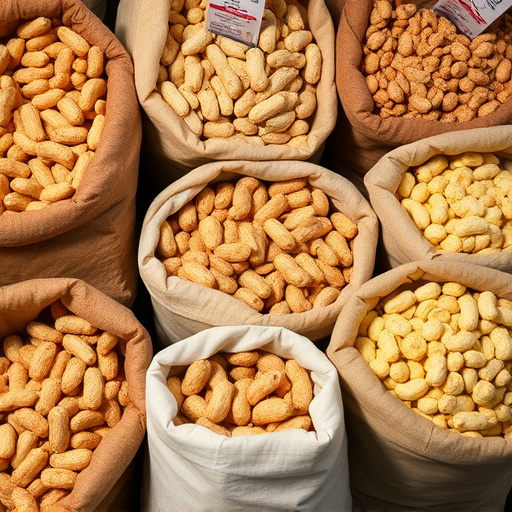 Selection of bird peanuts in bags