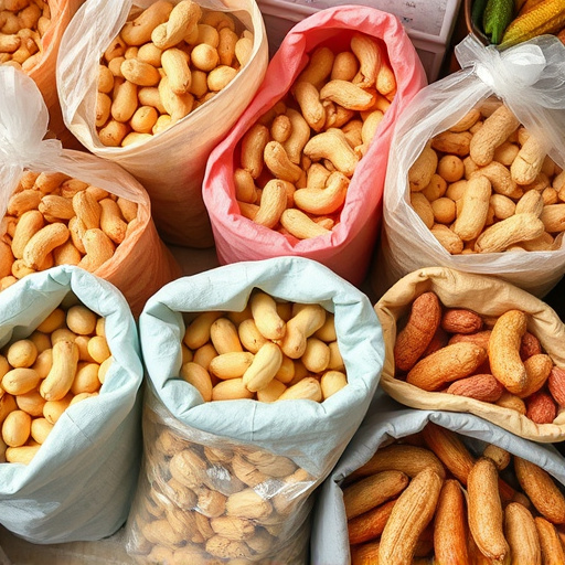 Selection of bird peanuts in bags