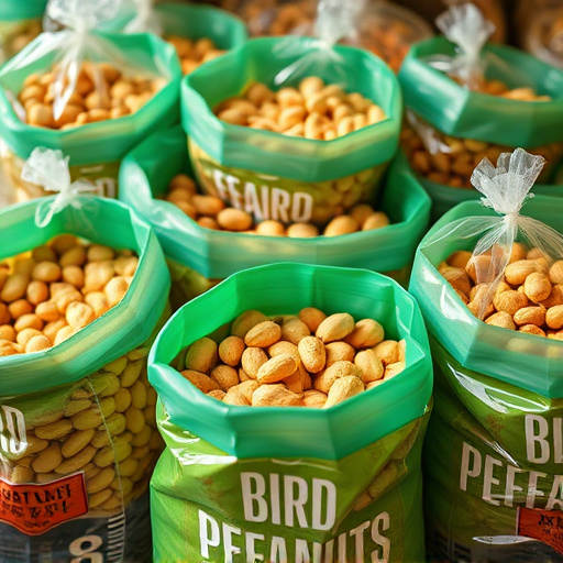 Selection of bird peanuts in bags