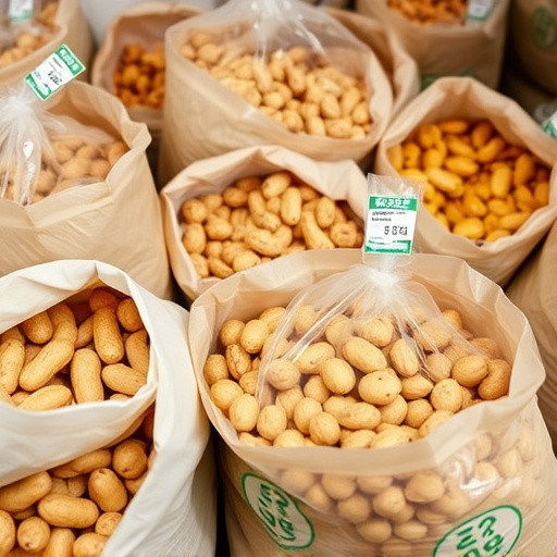Selection of bird peanuts in bags