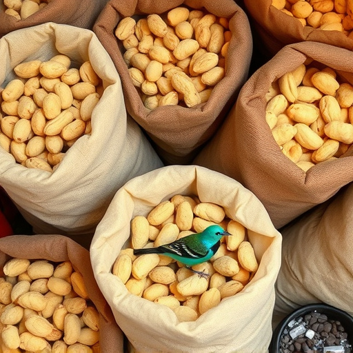 Selection of bird peanuts in bags