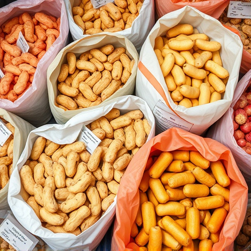 Selection of bird peanuts in bags