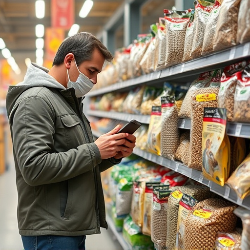 Shopper comparing bird seed prices