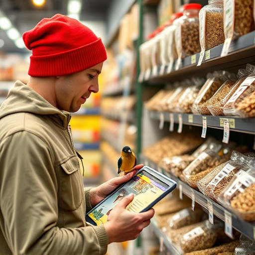 Shopper comparing bird seed prices