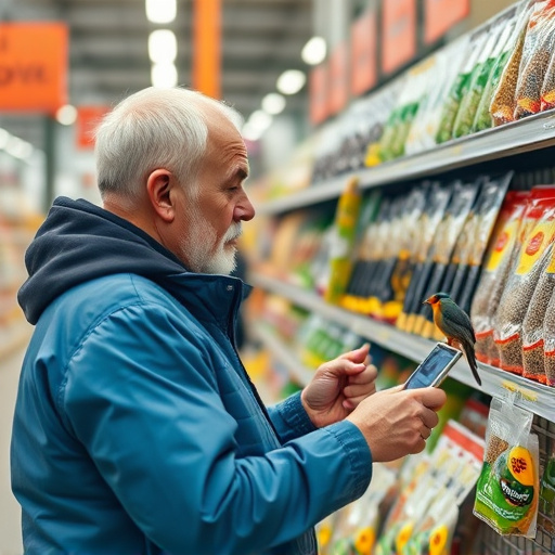 Shopper comparing bird seed prices