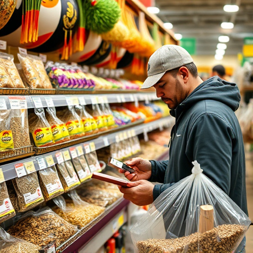 Shopper comparing bird seed prices
