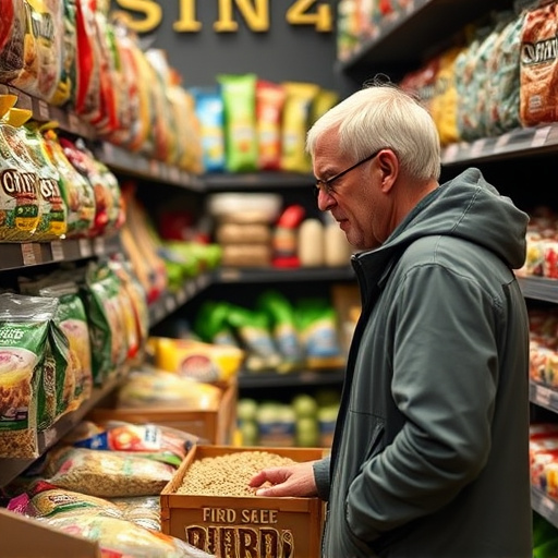 Shopper comparing bird seed prices