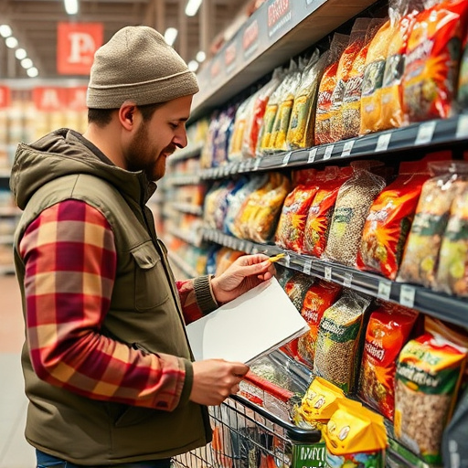Shopper comparing bird seed prices