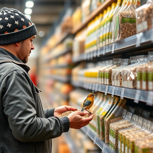 Shopper comparing bird seed prices