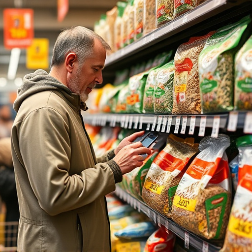 Shopper comparing bird seed prices