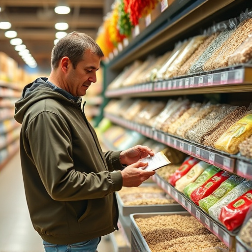Shopper comparing bird seed prices