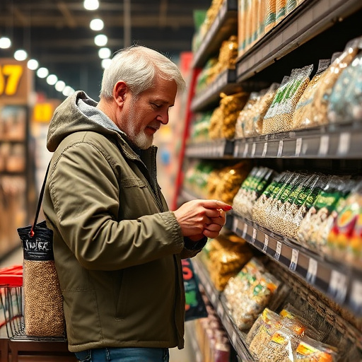 Shopper comparing bird seed prices