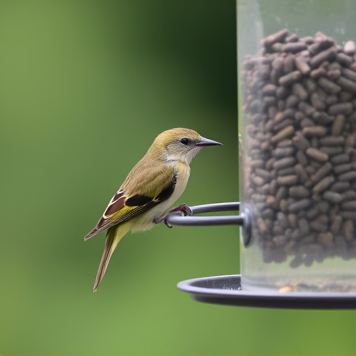 Small bird feeding at cage feeder
