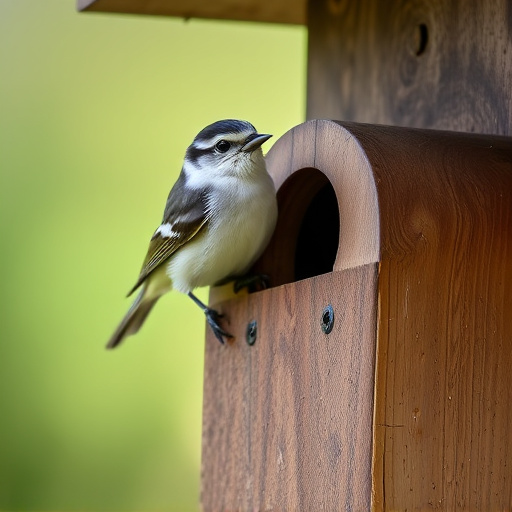 Small bird perched on nest box