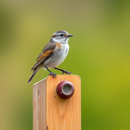 Small bird perched on nest box