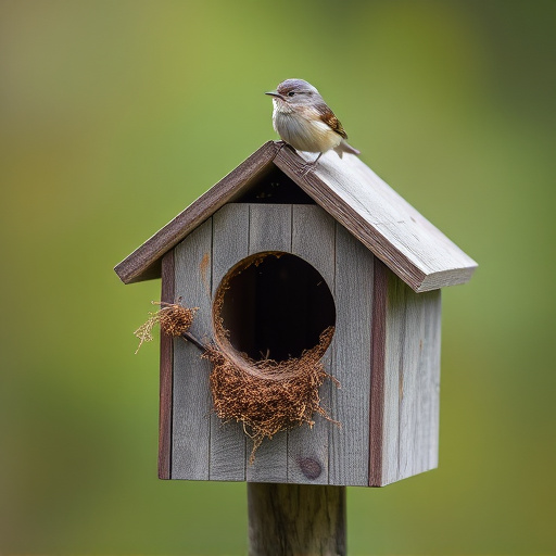 Small bird perched on nest box