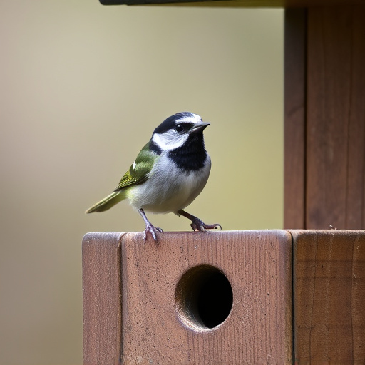 Small bird perched on nest box