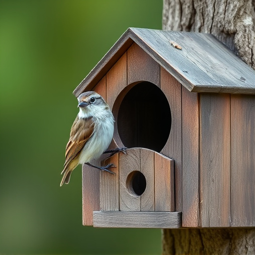 Small bird perched on nest box