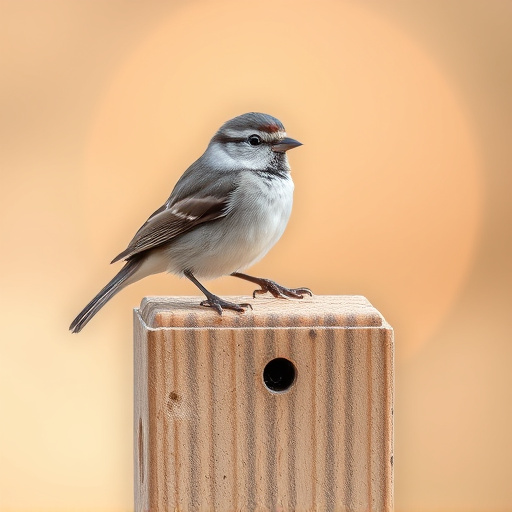 Small bird perched on nest box
