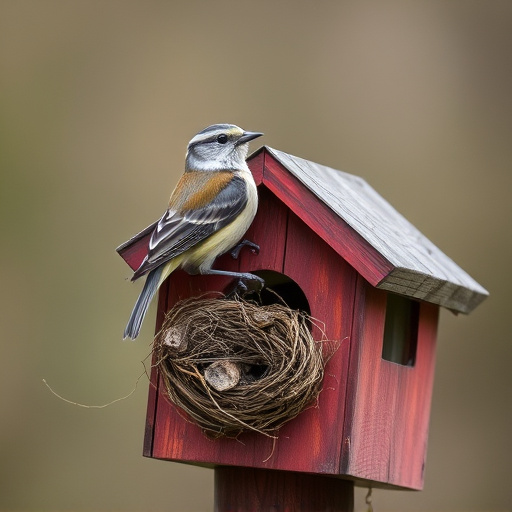 Small bird perched on nest box