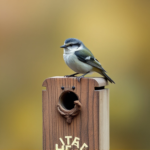 Small bird perched on nest box
