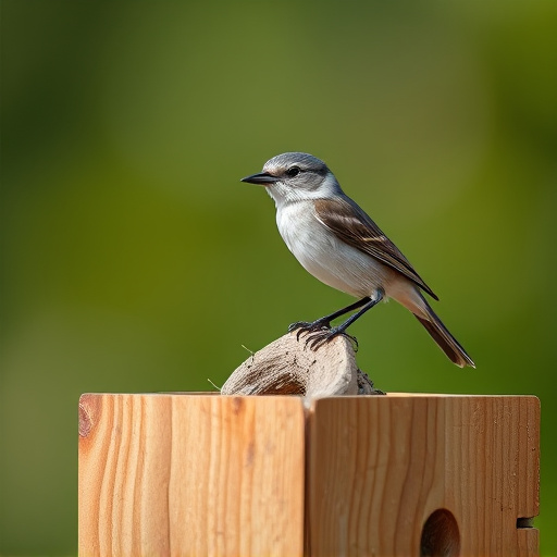 Small bird perched on nest box