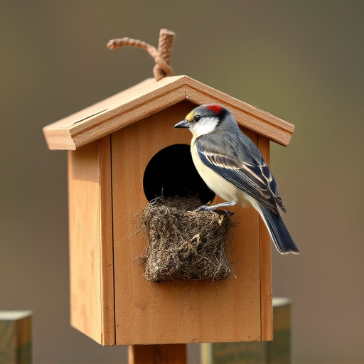 Small bird perched on nest box