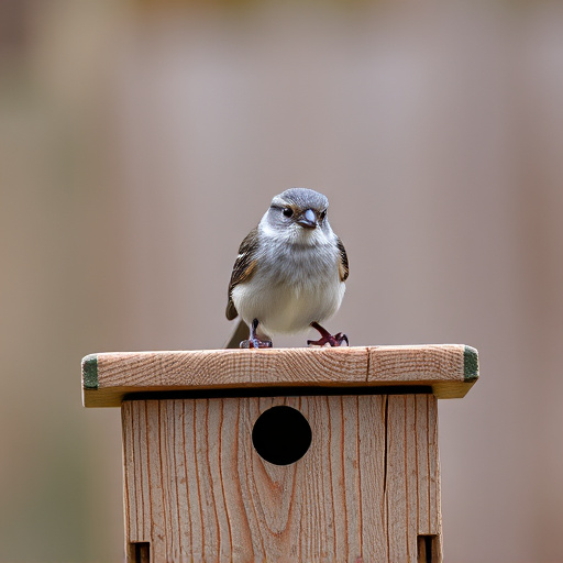 Small bird perched on nest box