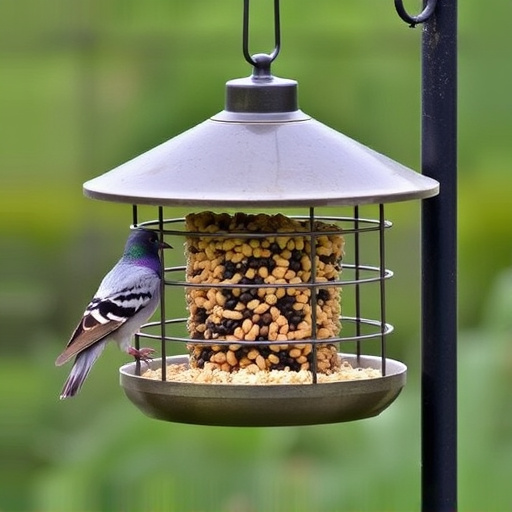 Small bird seed feeder with pigeon guard