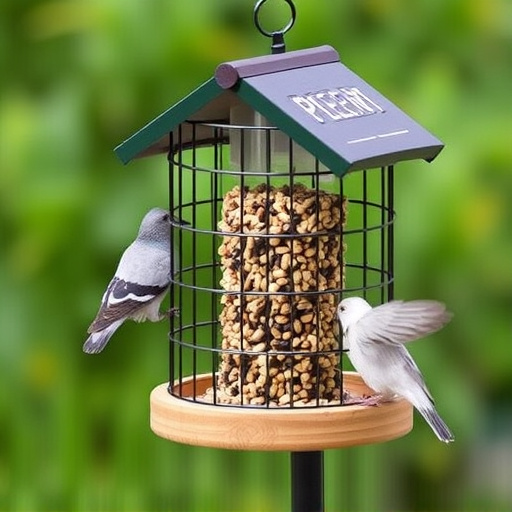 Small bird seed feeder with pigeon guard
