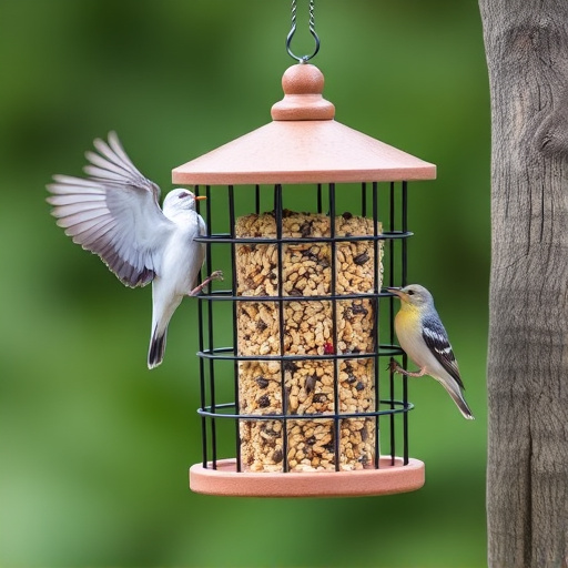 Small bird seed feeder with pigeon guard