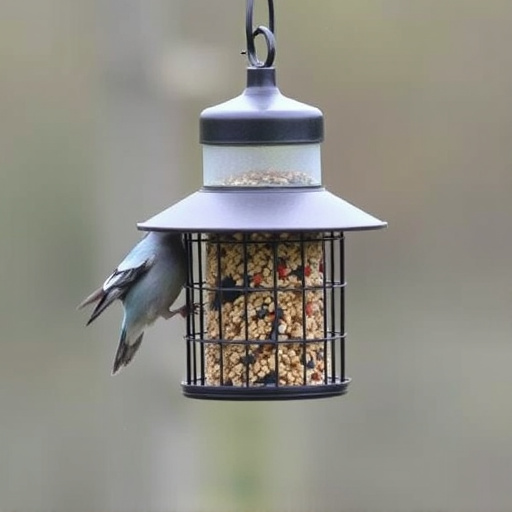 Small bird seed feeder with pigeon guard