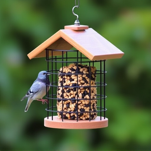 Small bird seed feeder with pigeon guard