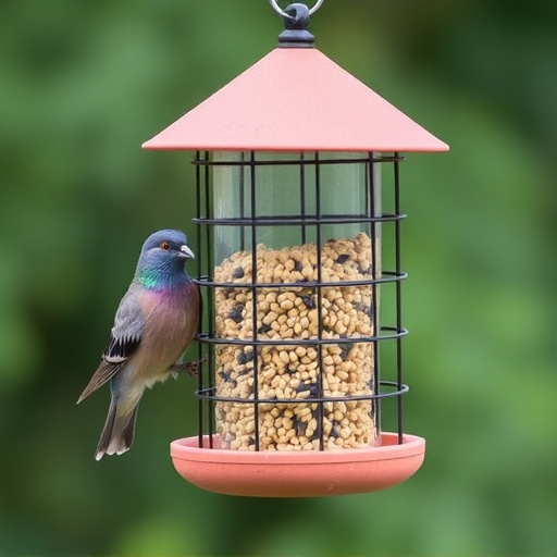 Small bird seed feeder with pigeon guard